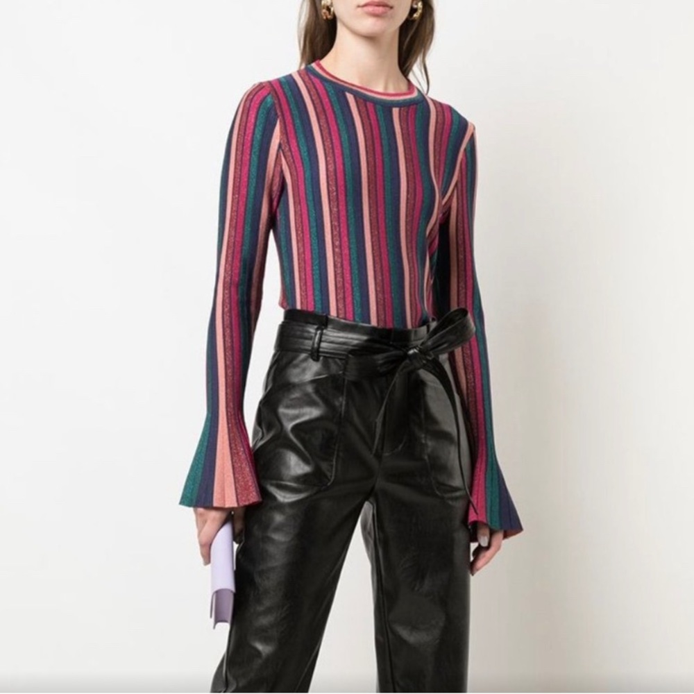 Jonathan Simkhai Knit Bell Sleeved Striped Top